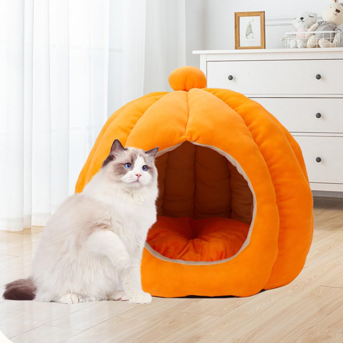 オレンジ型キャットハウス Amazon | [JUI3N] オレンジ 猫ハウス 冬 ペットベット ドーム型 可愛い
